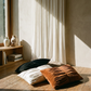 PLEATED COTTON SUEDE PILLOW IN ABYSS